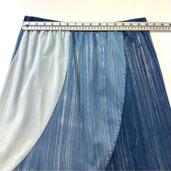 Frazzle patchwork diagonal cut A-line cotton denim maxi skirt fits 12ish - Picture 3 of 6